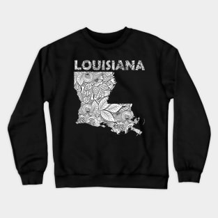 Mandala art map of Louisiana with text in white Crewneck Sweatshirt